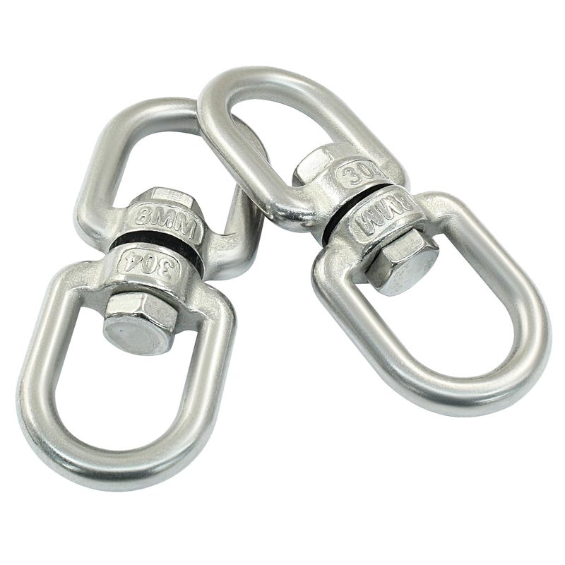 Bivethoi 3 PCS Double Eye Swivel, Stainless Steel Eye to Eye Swivel Ring Dismounting Ring Connector Hardware Double Ended Swivel Hooks Carabiner Swivel Tree Swing Shackle Suspension Hammock Ring (M8) - Image 4